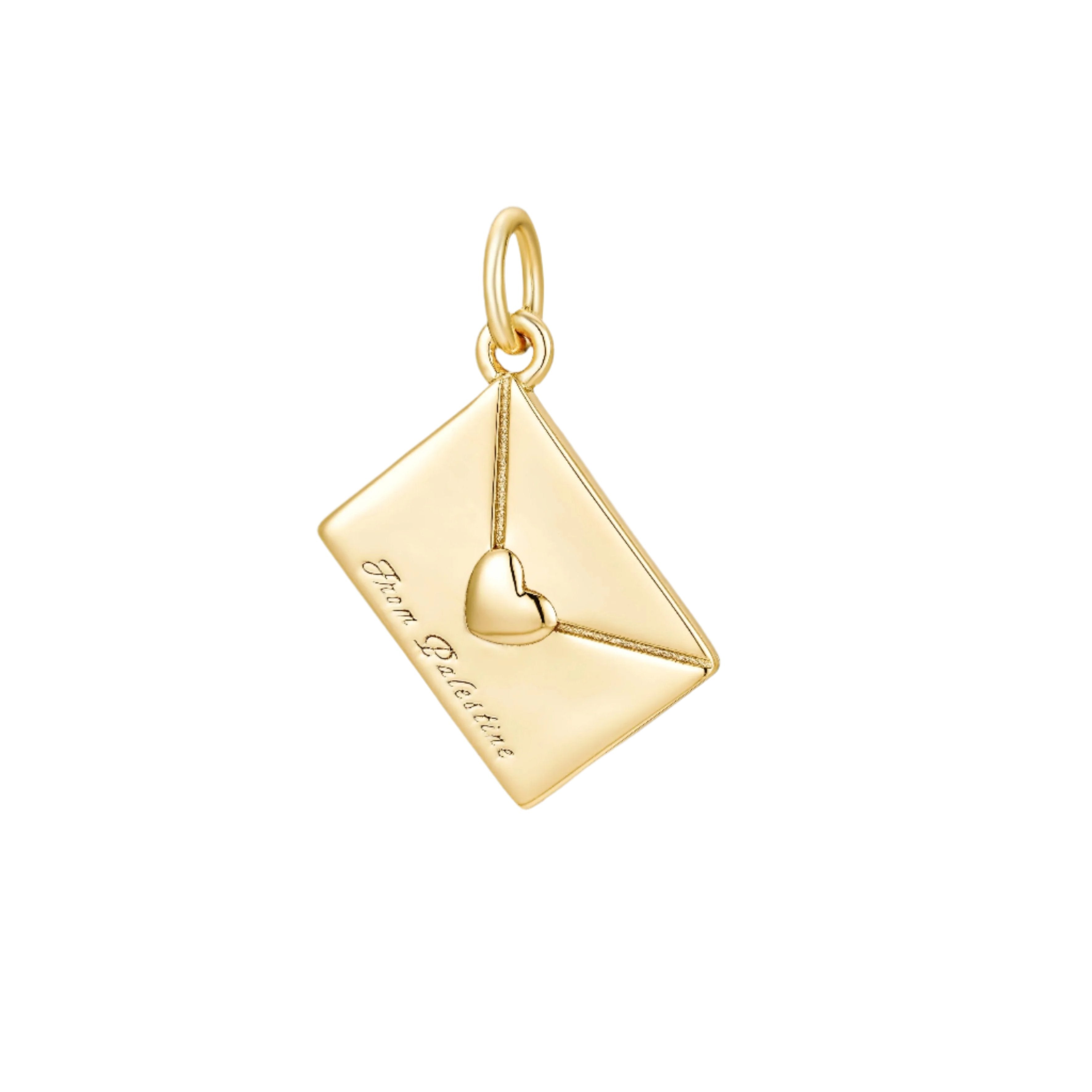 One gold envelope with the text 'From Palestine and heart stamp.