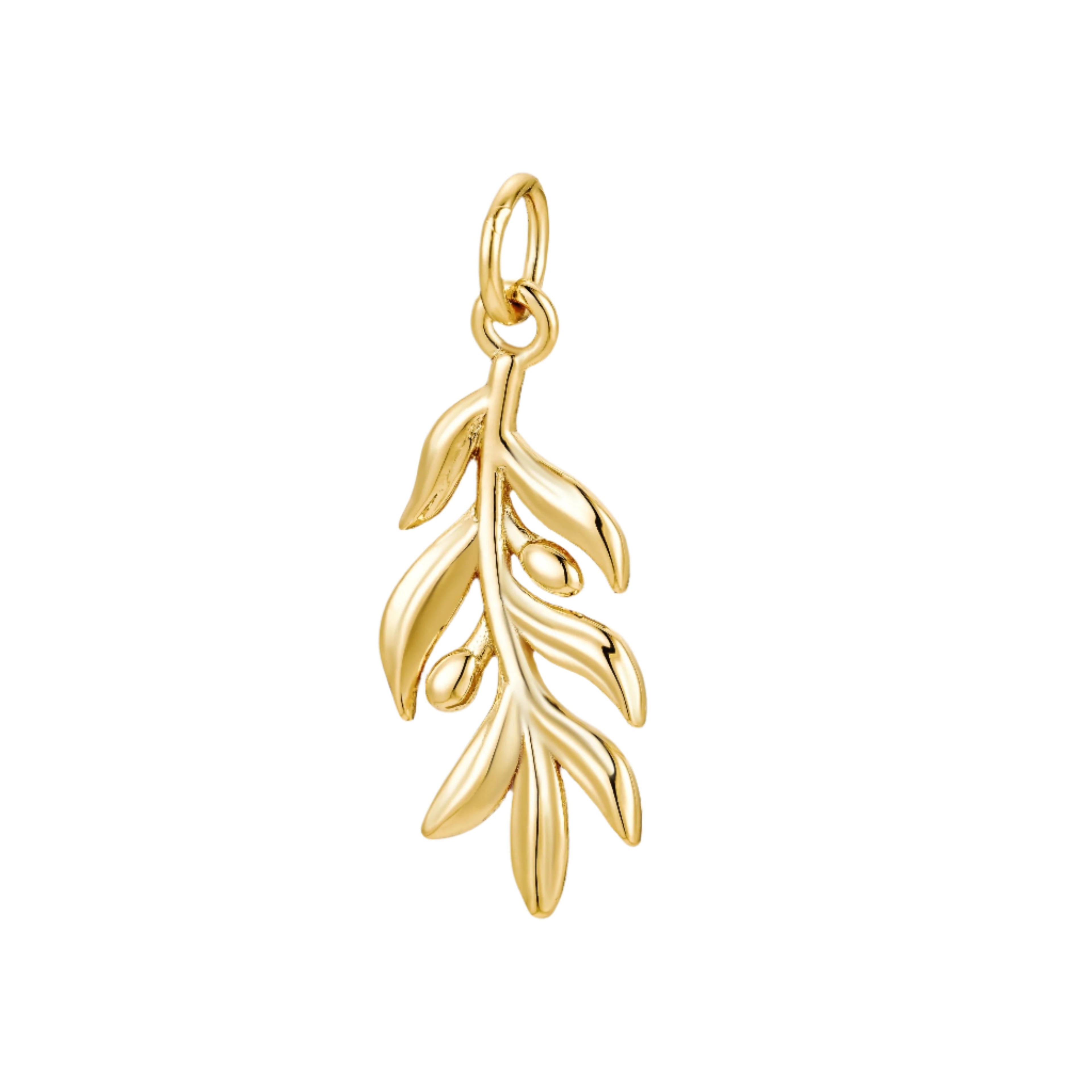 Gold olive branch charm with two little olives.
