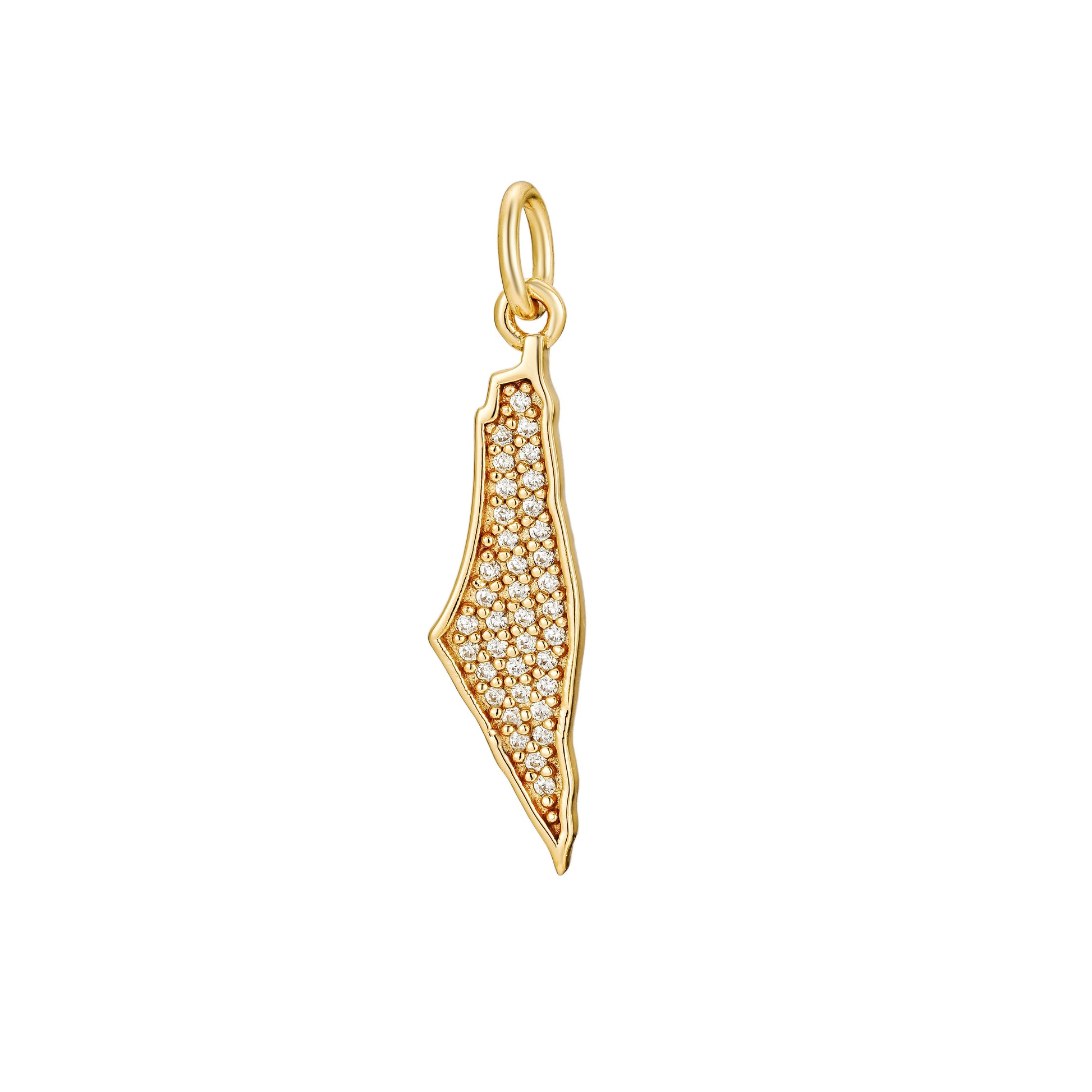 Palestine Map charm with diamond stones filling the map.